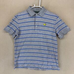 Masters Collection Mens Polo Shirt Gray Blue Stripe Embroidered Logo Golf M